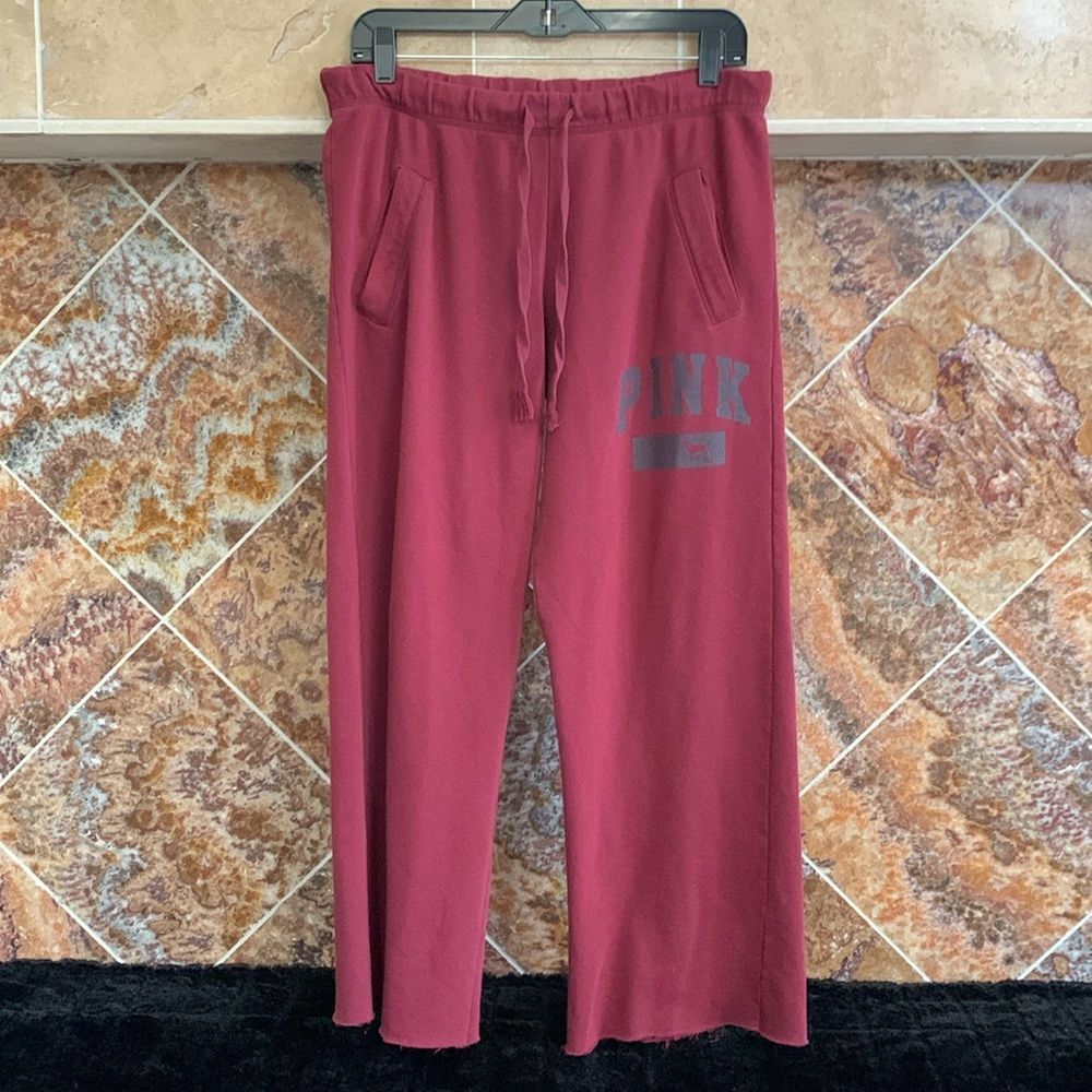 Pink by Victoria's Secret Womens Pocket Drawstring Maroon Wide Leg Sweatpants S